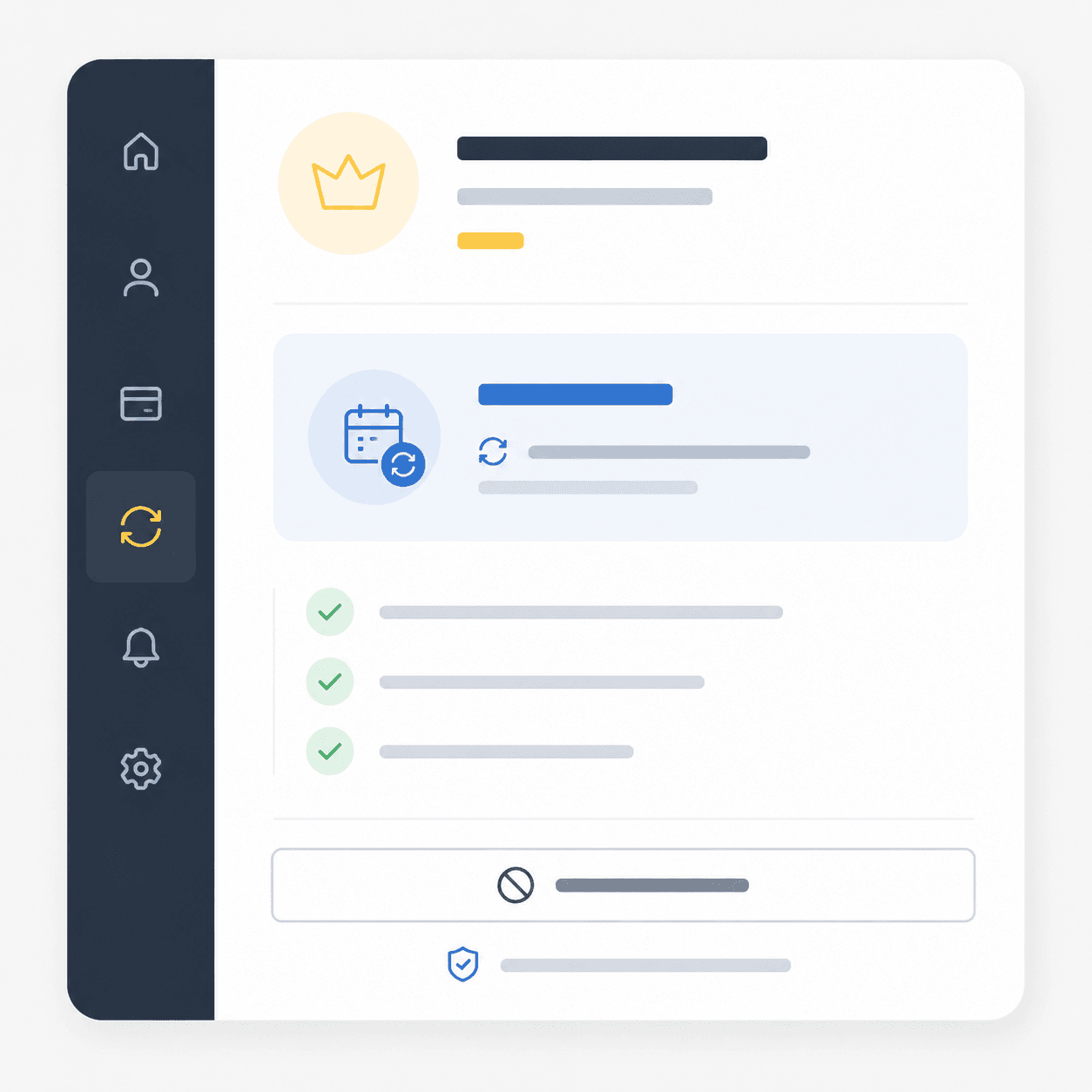 Subscription account panel
