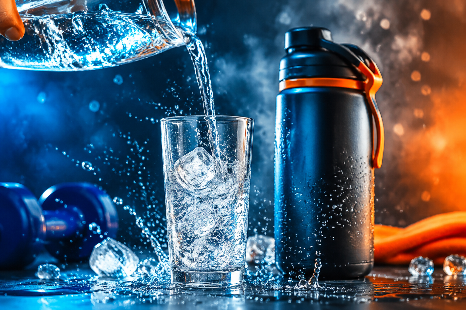 Pouring water into an insulated bottle